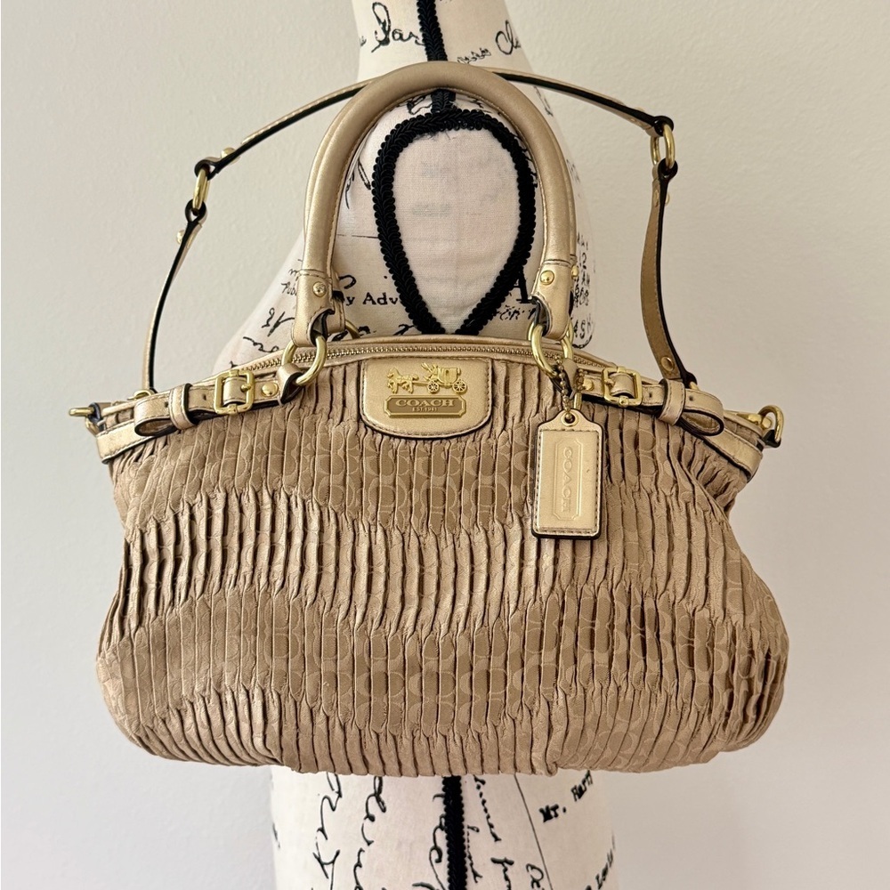 Vtg Coach Madison Gath Sophia Satchel Bag 18885 MetallicGold/Beige Carriage Glam - Picture 2 of 16